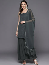 Women's Grey Printed Gotta Patti Sharara set with Dupatta-AHKUDUSH-COMBO-736